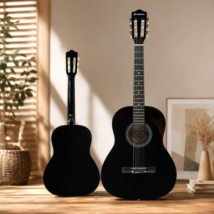 SUPRIMO CG34 BK gitara klasyczna 3/4 2 zaczepy 3 kostki pasek do gitary zapasowe struny pokrowiec