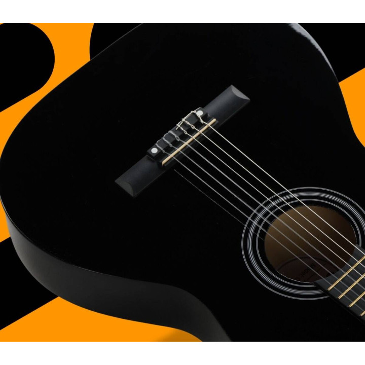 SUPRIMO CG34 BK gitara klasyczna 3/4 2 zaczepy 3 kostki pasek do gitary zapasowe struny pokrowiec