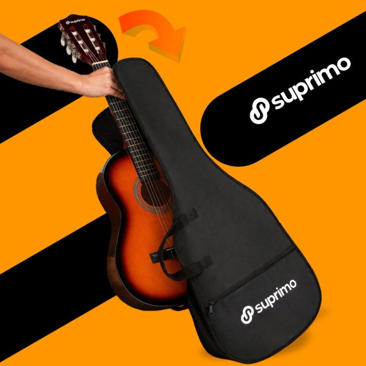 SUPRIMO CG34 SB gitara klasyczna 3/4 2 zaczepy 3 kostki pasek do gitary zapasowe struny pokrowiec