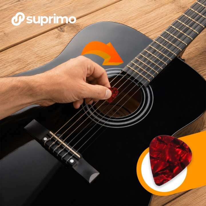 SUPRIMO CG34 BK gitara klasyczna 3/4 2 zaczepy 3 kostki pasek do gitary zapasowe struny pokrowiec
