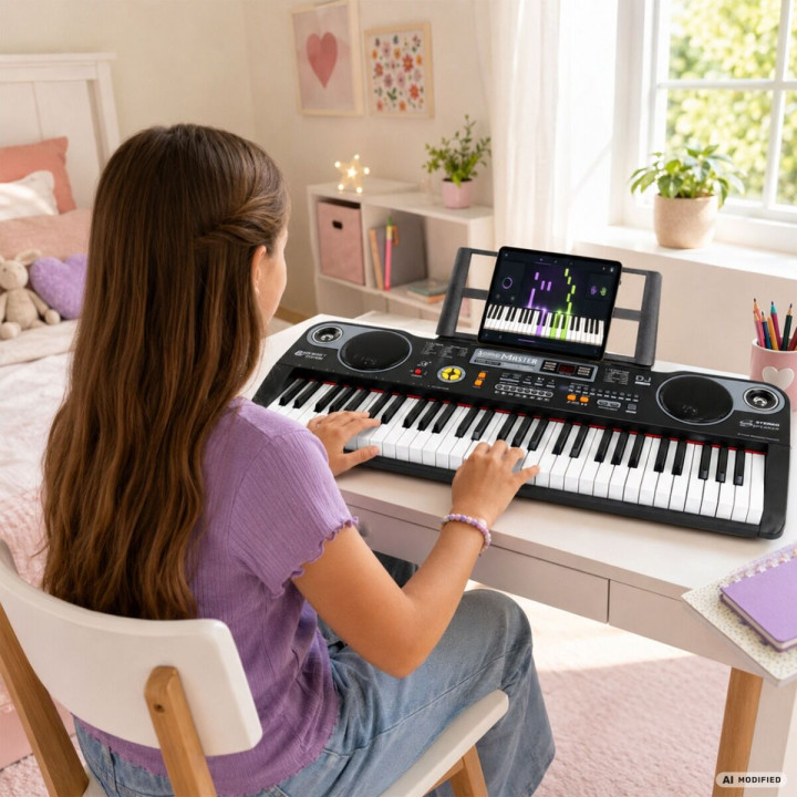 MQ 6115 keyboard elektroniczny 61 klawiszy dla dzieci do nauki gry pulpit do nut mikrofon przewodowy głośniki stereo