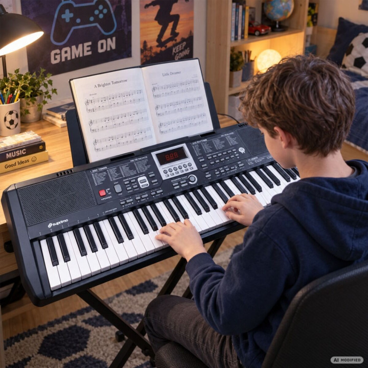 SUPRIMO EK61L keyboard elektroniczny 61 podświetlanych klawiszy pulpit do nut mikrofon