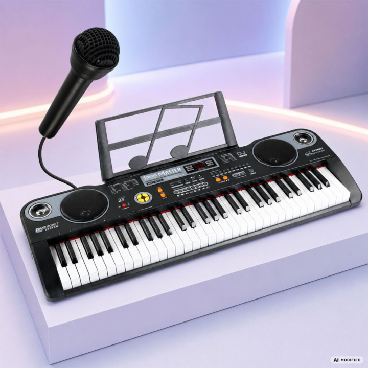 MQ 6115 keyboard elektroniczny 61 klawiszy dla dzieci do nauki gry pulpit do nut mikrofon przewodowy głośniki stereo