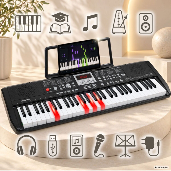 SUPRIMO EK61L keyboard elektroniczny 61 podświetlanych klawiszy pulpit do nut mikrofon
