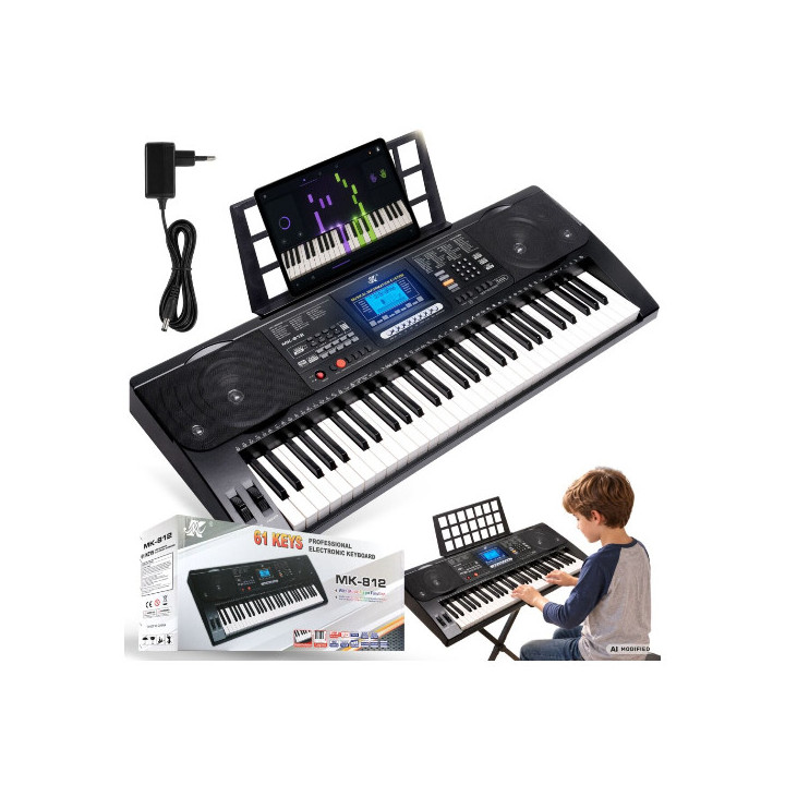 MK 812 KEYBOARD elektroniczny 61 klawiszy pulpit do nut odtwarzacz MP3 USB głośniki wyjście słuchawkowe