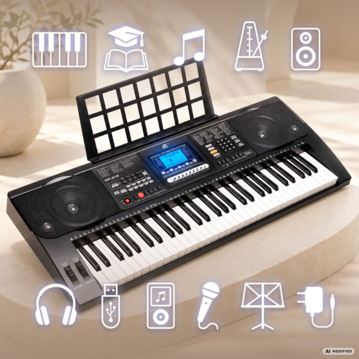 MK 812 KEYBOARD elektroniczny 61 klawiszy pulpit do nut odtwarzacz MP3 USB głośniki wyjście słuchawkowe