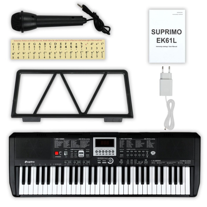 SUPRIMO EK61L keyboard elektroniczny 61 podświetlanych klawiszy pulpit do nut mikrofon