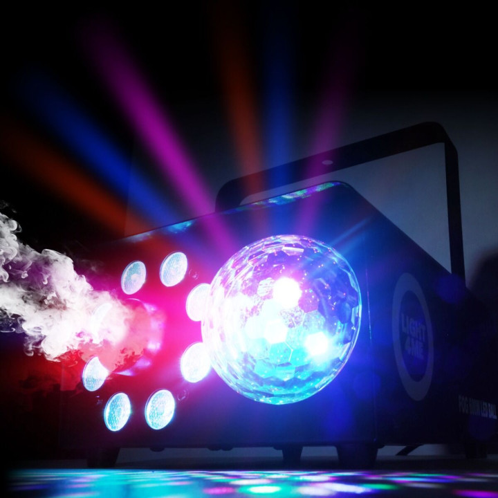 LIGHT4ME FOG 600W LED BALL generator wytwornica dymu mgły efekt podświetlenia 8x1W RGB kula dyskotekowa