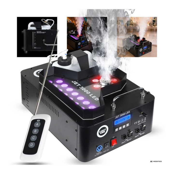 LIGHT4ME JET 3000 LED wytwornica dymu pionowego 3000W DMX 21x10W RGBW LED pilot bezprzewodowy