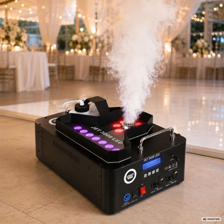 LIGHT4ME JET 3000 LED wytwornica dymu pionowego 3000W DMX 21x10W RGBW LED pilot bezprzewodowy