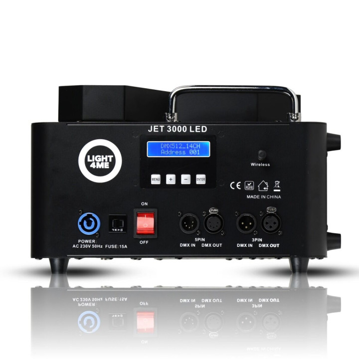 LIGHT4ME JET 3000 LED wytwornica dymu pionowego 3000W DMX 21x10W RGBW LED pilot bezprzewodowy