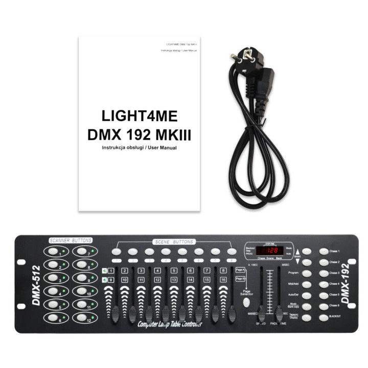 LIGHT4ME DMX 192 MKIII suwakowy sterownik DMX do oświetlenia scenicznego 192-kanałowy 8 suwaków