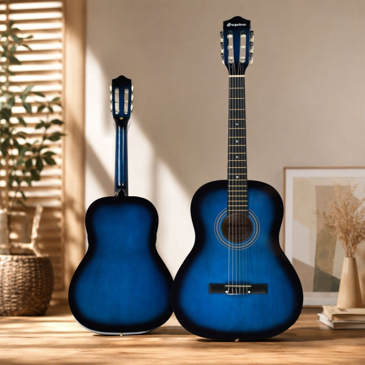 SUPRIMO CG34 BB gitara klasyczna 3/4 2 zaczepy 3 kostki pasek do gitary zapasowe struny pokrowiec