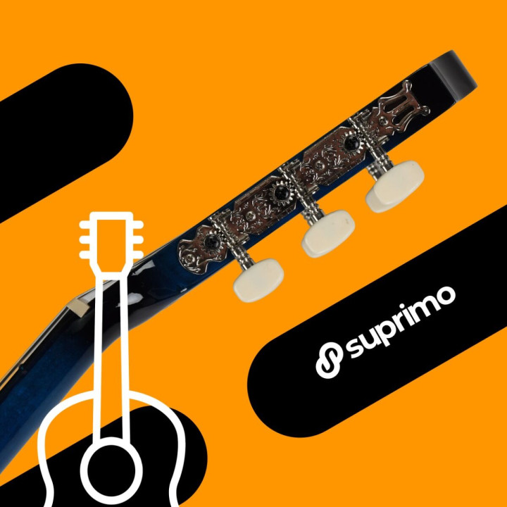 SUPRIMO CG34 BB gitara klasyczna 3/4 2 zaczepy 3 kostki pasek do gitary zapasowe struny pokrowiec
