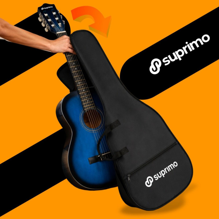 SUPRIMO CG34 BB gitara klasyczna 3/4 2 zaczepy 3 kostki pasek do gitary zapasowe struny pokrowiec
