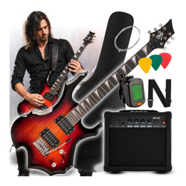 V-TONE EGS 39 SB gitara elektryczna 4/4 sunburst 39" HH wzmacniacz pokrowiec pasek przewód jack-jack tuner kostki do gry struny