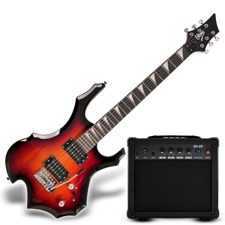 V-TONE EGS 39 SB gitara elektryczna 4/4 sunburst 39" HH wzmacniacz pokrowiec pasek przewód jack-jack tuner kostki do gry struny