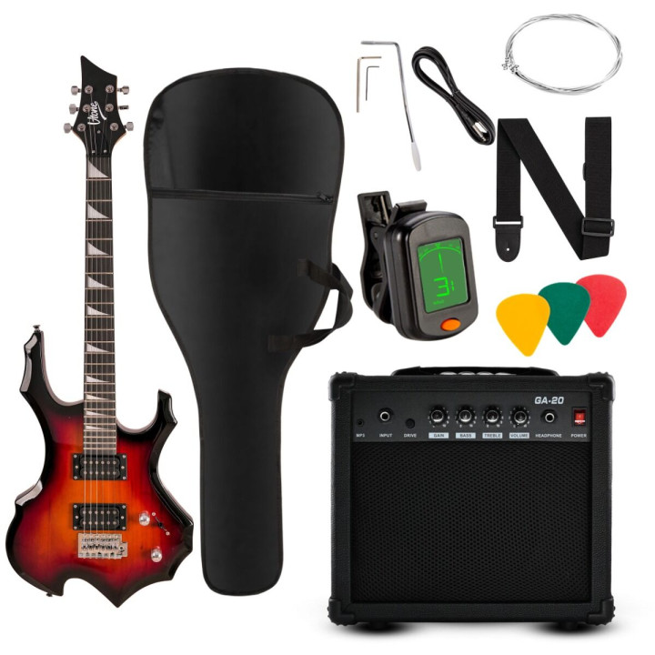 V-TONE EGS 39 SB gitara elektryczna 4/4 sunburst 39" HH wzmacniacz pokrowiec pasek przewód jack-jack tuner kostki do gry struny