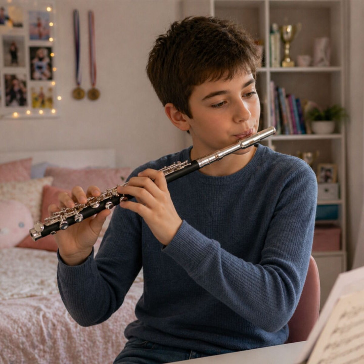 V-TONE PICCOLO 1 flet poprzeczny piccolo pikolo pikulina 32 cm strój C czarno-srebrny do nauki gry futerał transportowy