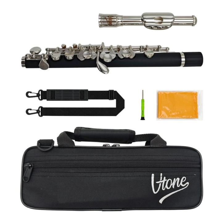 V-TONE PICCOLO 1 flet poprzeczny piccolo pikolo pikulina 32 cm strój C czarno-srebrny do nauki gry futerał transportowy