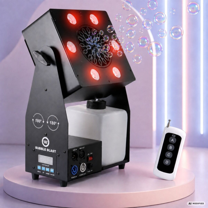 LIGHT4ME BUBBLE BLAST wytwornica do baniek DMX RGBW LED 6×4W zbiornik 2,5 l pilot bezprzewodowy