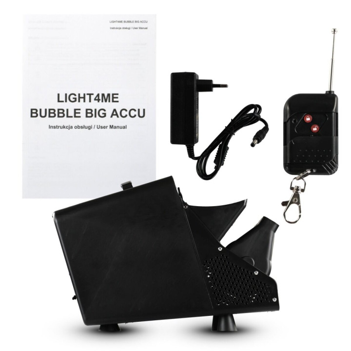 LIGHT4ME BUBBLE BIG ACCU wytwornica generator maszyna do baniek 30W akumulatorowa 6000 mAh pilot bezprzewodowy