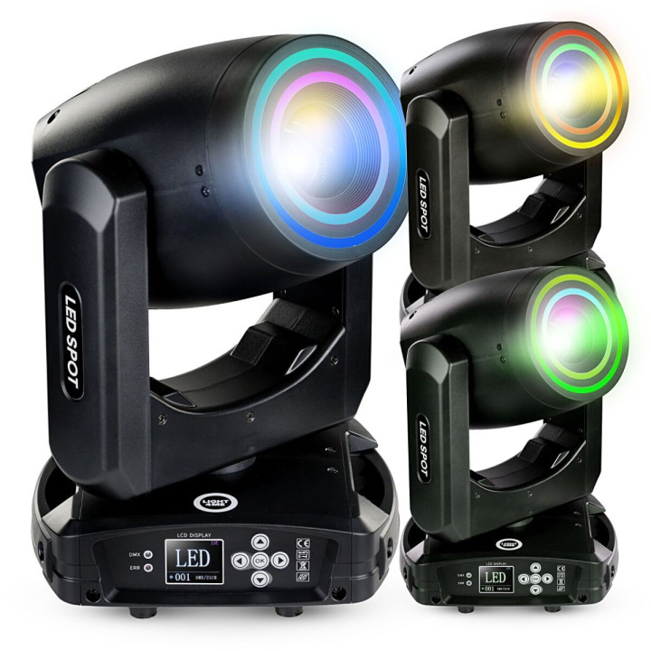 LIGHT4ME PRISMO SPOT 150W głowica ruchoma spot LED DMX podwójny efekt ring 40 × 0,2W RGB SMD LED