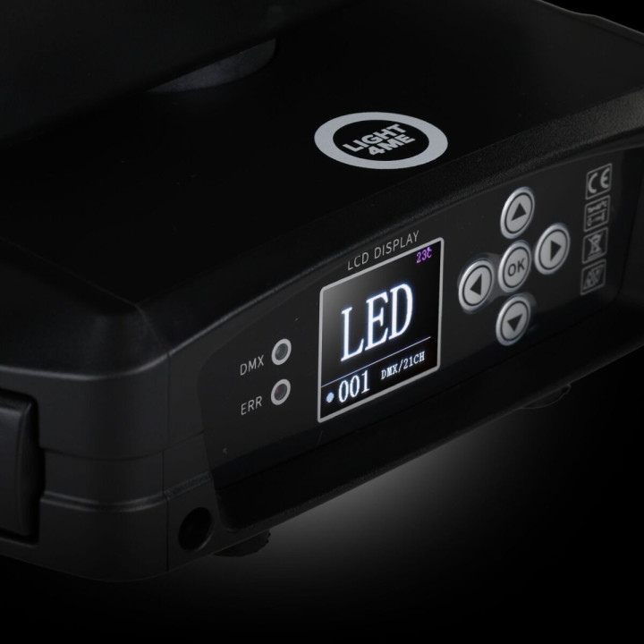 LIGHT4ME PRISMO SPOT 150W głowica ruchoma spot LED DMX podwójny efekt ring 40 × 0,2W RGB SMD LED