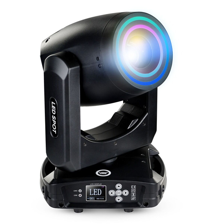 LIGHT4ME PRISMO SPOT 150W głowica ruchoma spot LED DMX podwójny efekt ring 40 × 0,2W RGB SMD LED