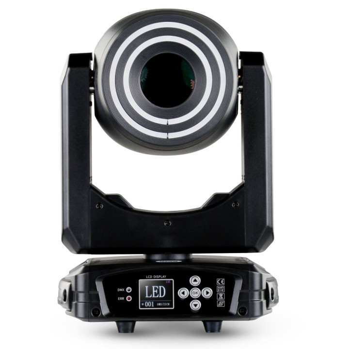 LIGHT4ME PRISMO SPOT 150W głowica ruchoma spot LED DMX podwójny efekt ring 40 × 0,2W RGB SMD LED