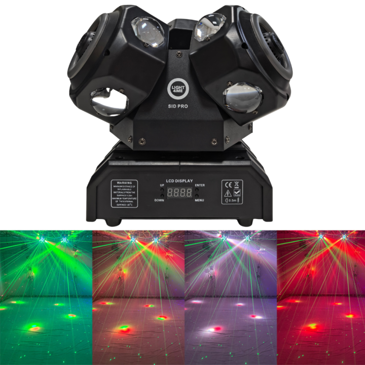 LIGHT4ME SID PRO ruchomy multiefekt świetlny 5w1 LED DMX beam ring laser R/G/B 12x10W RGBW