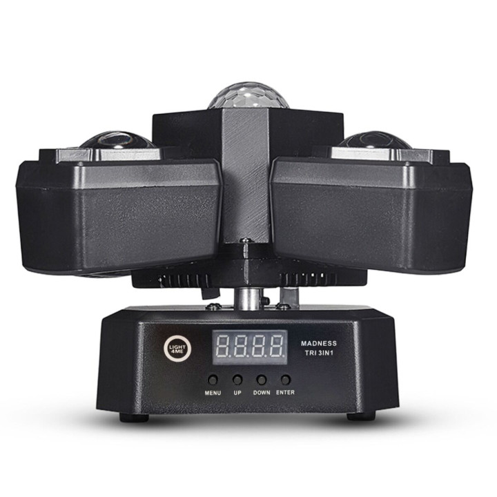 LIGHT4ME MADNESS TRI 3IN1 ruchomy multiefekt oświetleniowy LED DMX Beam 12x3W R/G/B/W laser zielony 100 mW