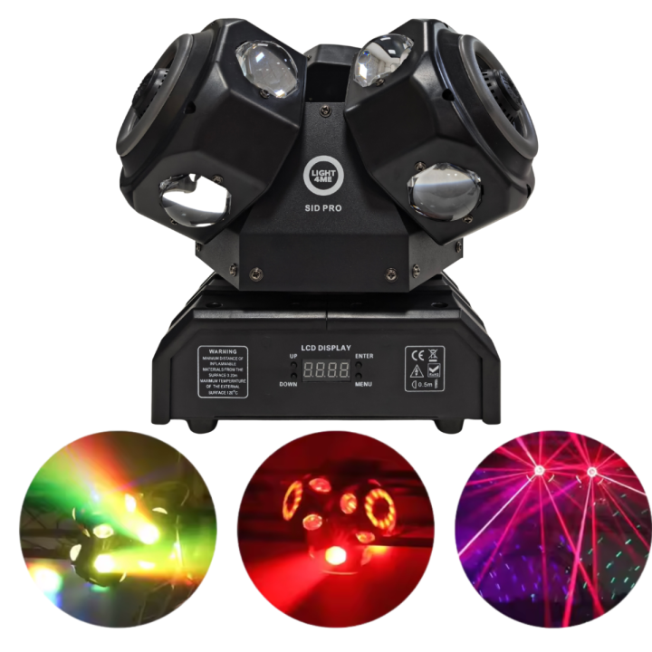 LIGHT4ME SID PRO ruchomy multiefekt świetlny 5w1 LED DMX beam ring laser R/G/B 12x10W RGBW