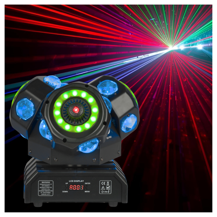 LIGHT4ME SID PRO ruchomy multiefekt świetlny 5w1 LED DMX beam ring laser R/G/B 12x10W RGBW