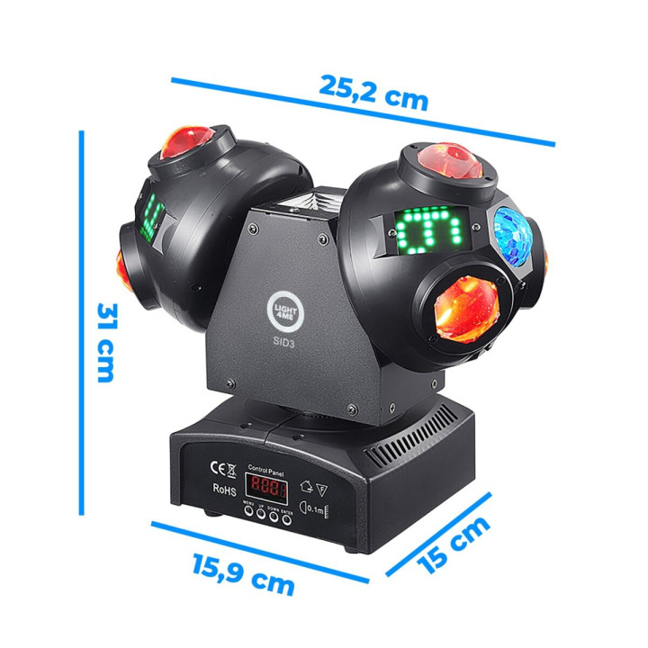 LIGHT4ME SID3 ruchomy multiefekt oświetleniowy 4w1 LED DMX efekt beam 24x3W R/G/B/W Magic Ball 2x10W Strobe