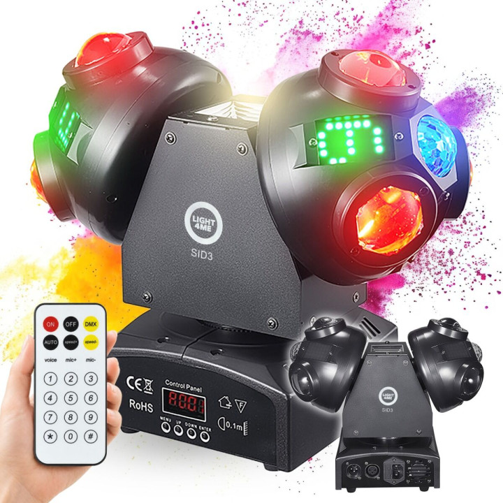 LIGHT4ME SID3 ruchomy multiefekt oświetleniowy 4w1 LED DMX efekt beam 24x3W R/G/B/W Magic Ball 2x10W Strobe