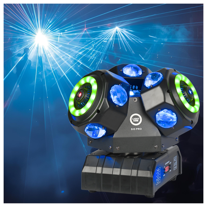LIGHT4ME SID PRO ruchomy multiefekt świetlny 5w1 LED DMX beam ring laser R/G/B 12x10W RGBW
