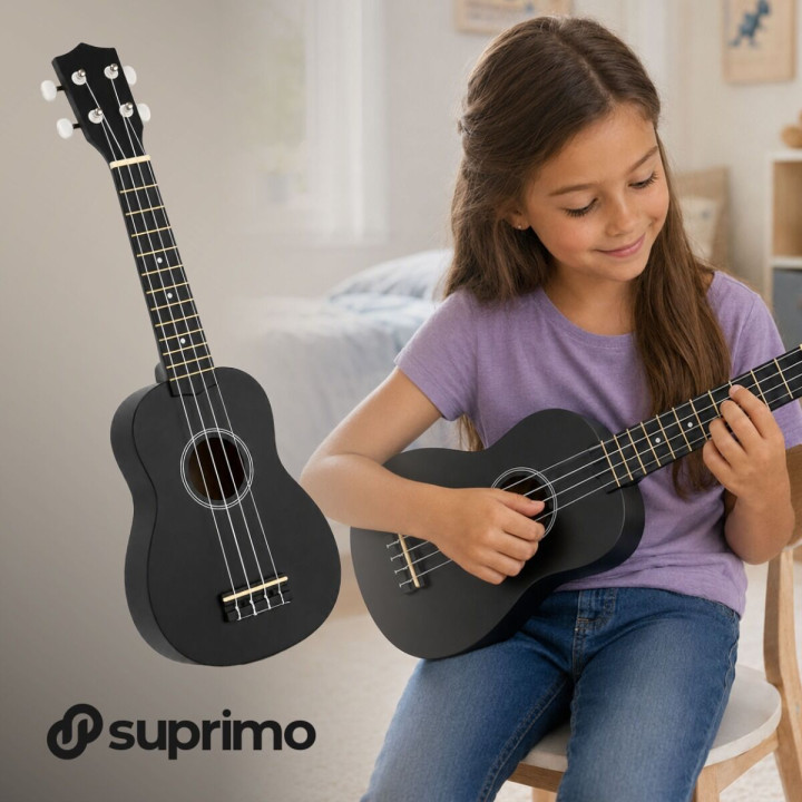 SUPRIMO UK21 SET BK V2 ukulele sopranowe 21" czarne + pokrowiec 3 kostki do gry zapasowe struny tuner