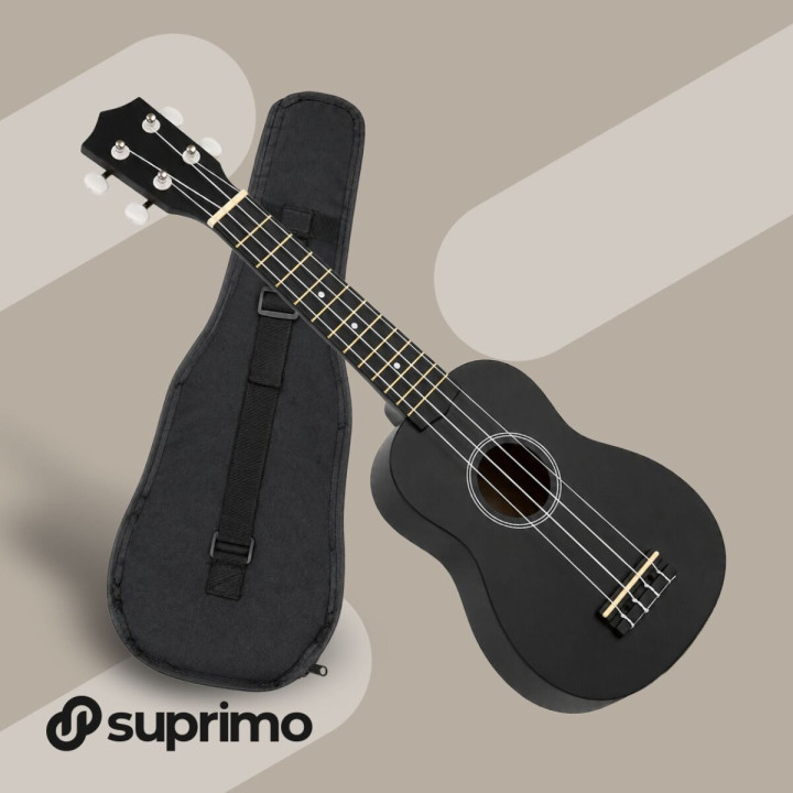 SUPRIMO UK21 SET BK V2 ukulele sopranowe 21" czarne + pokrowiec 3 kostki do gry zapasowe struny tuner