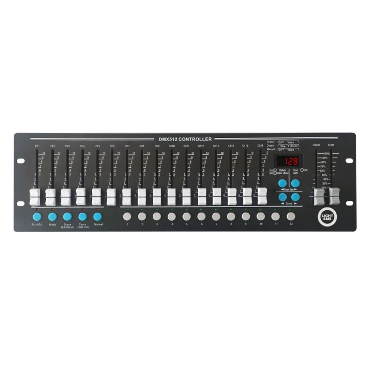 LIGHT4ME DMX 192 F16 sterownik DMX 192-kanałowy 16 suwaków rack 19" 3U