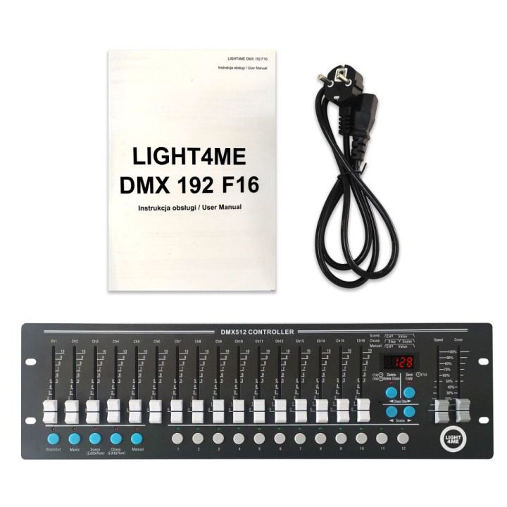 LIGHT4ME DMX 192 F16 sterownik DMX 192-kanałowy 16 suwaków rack 19" 3U