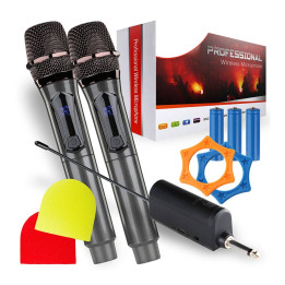 SUPRIMO K-MIC SET zestaw 2 akumulatorowych mikrofonów bezprzewodowych 2,4 GHz z odbiornikiem jack 6,35 mm do karaoke