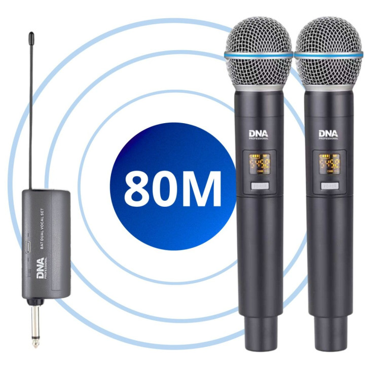DNA BAT DUAL VOCAL SET zestaw bezprzewodowy akumulatorowy 2x mikrofon doręczny odbiornik UHF 518-542 MHz
