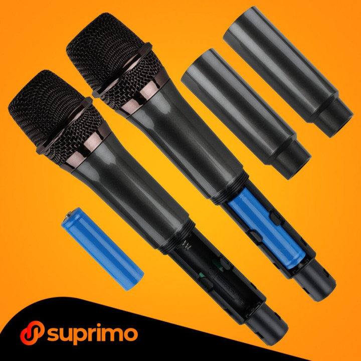 SUPRIMO K-MIC SET zestaw 2 akumulatorowych mikrofonów bezprzewodowych 2,4 GHz z odbiornikiem jack 6,35 mm do karaoke