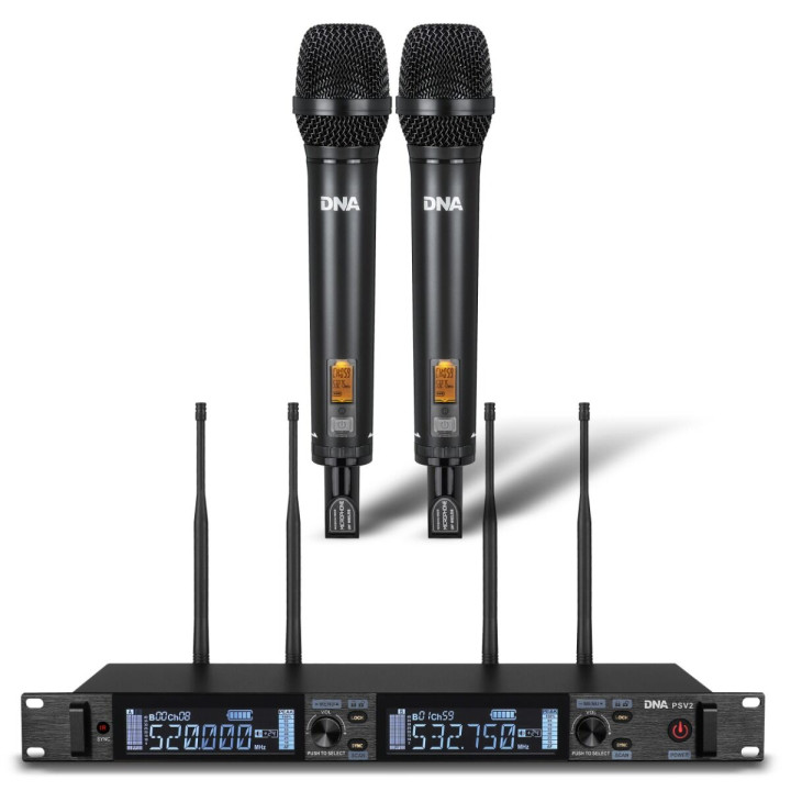DNA BAT PSV 2 BK mikrofon bezprzewodowy czarny 2x nadajnik doręczny system nagłośnienia UHF 518-542 MHz