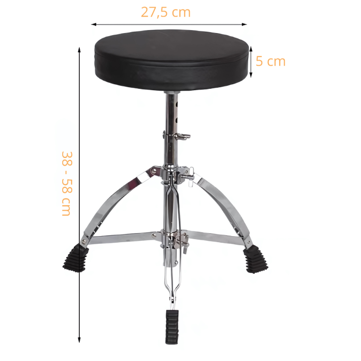 SUPRIMO DT1 stołek perkusyjny dla perkusisty okrągły regulowany 38-58 cm nóżki antypoślizgowe do 50 kg