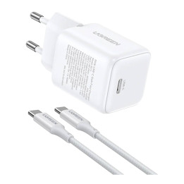 Ugreen X513 ładowarka sieciowa GaN USB-C +KAB USB-C 1M (biała)