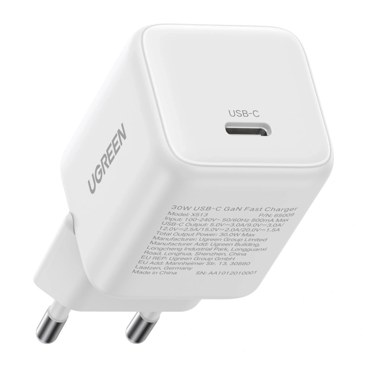 Ugreen X513 ładowarka sieciowa GaN USB-C +KAB USB-C 1M (biała)
