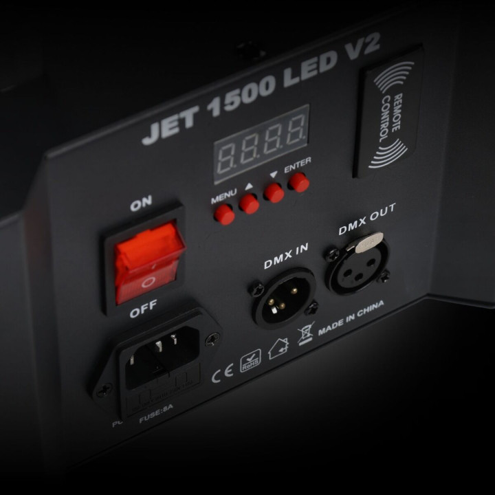 LIGHT4ME JET 1500 LED V2 wytwornica dymu pionowego 1500W DMX RGB LED pilot bezprzewodowy