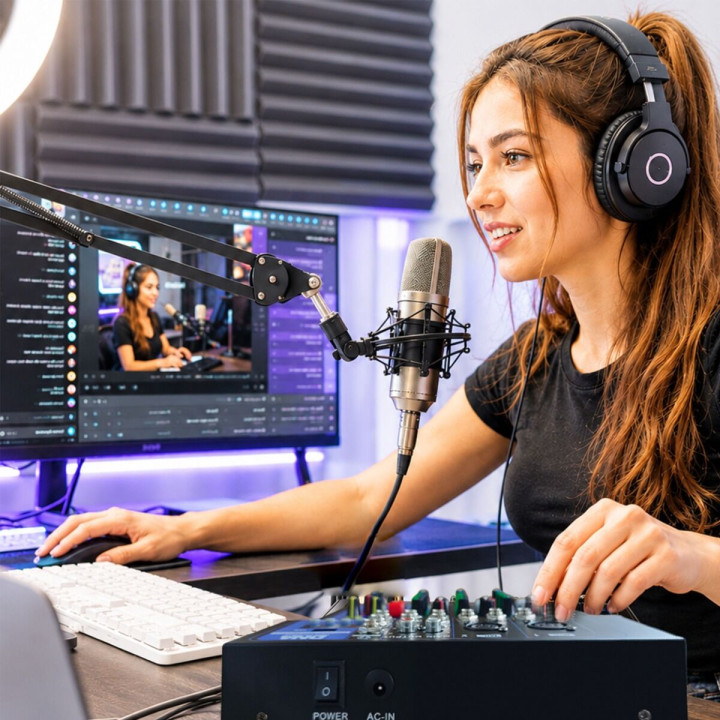 DNA T4MIX analogowy mikser dźwięku 4-kanałowy Bluetooth EQ odtwarzacz MP3 USB Phantom +48V